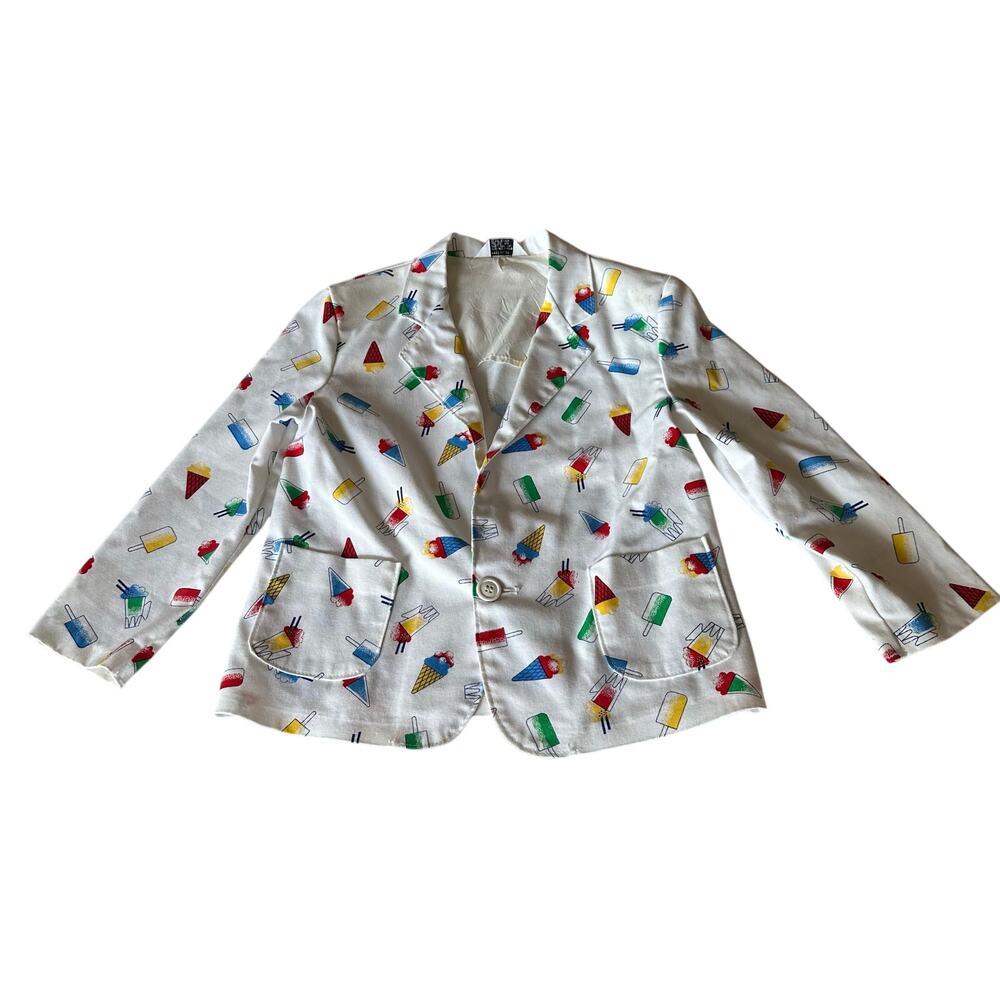 Vintage Public Notices Boys popsicle ice cream white blazer pockets sport coat 7
